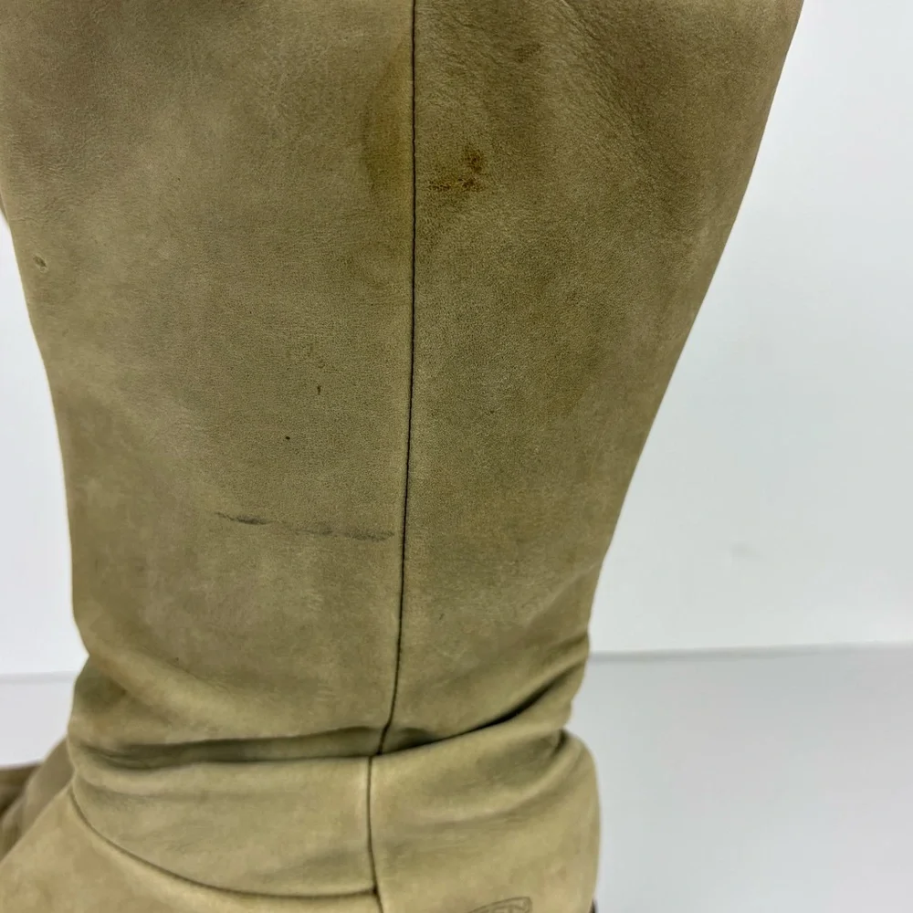 Keen Akita Leather Mid Calf Slouchy Wedge Pull On Boots in Light Green